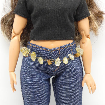 Barbie Doll Size Belt Glass Amber Yellow White Beads Bronze Chain Adjustable