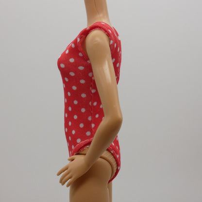 Barbie Doll Size Swimsuit Red White Polka Dot Bathing Suit One Piece Clone J5