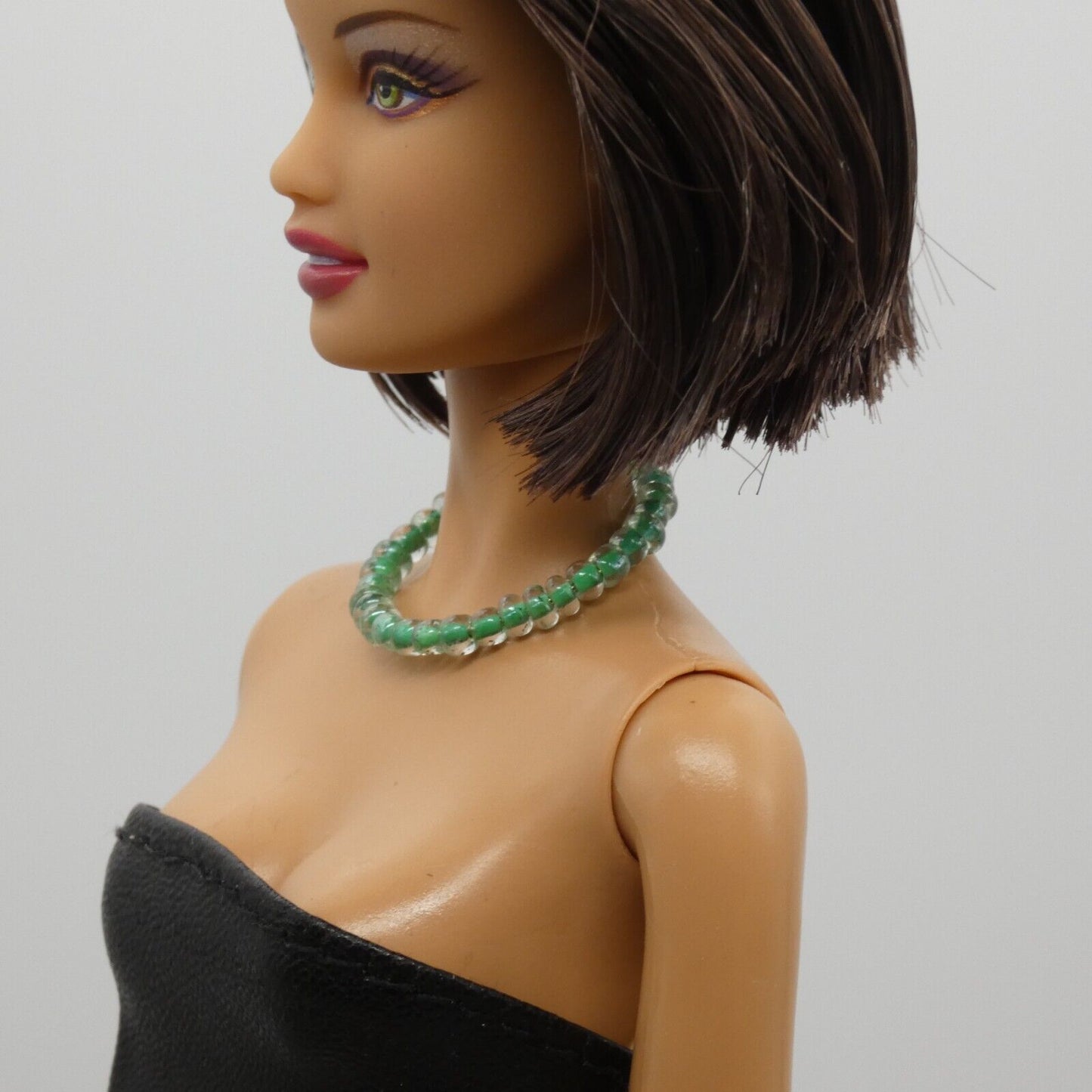 Necklace for Barbie Integrity Toys Doll Size Beaded Green Clear Choker Handmade