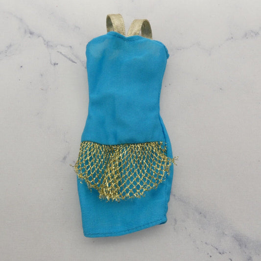 Barbie Doll Fashion Dress Turquoise Blue Sleeveless Tank Gold Accents Mattel