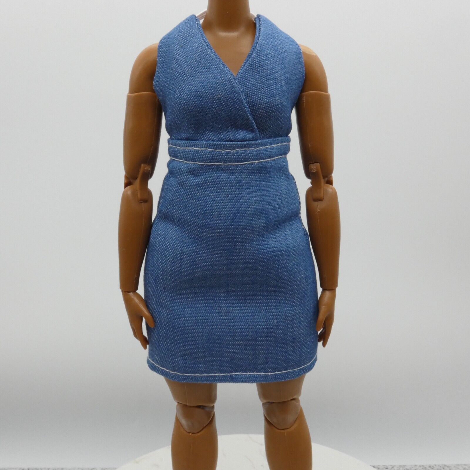 Barbie Doll Size Dress Blue Jean Denim Like Halter Fits Standard or Curvy Bodies