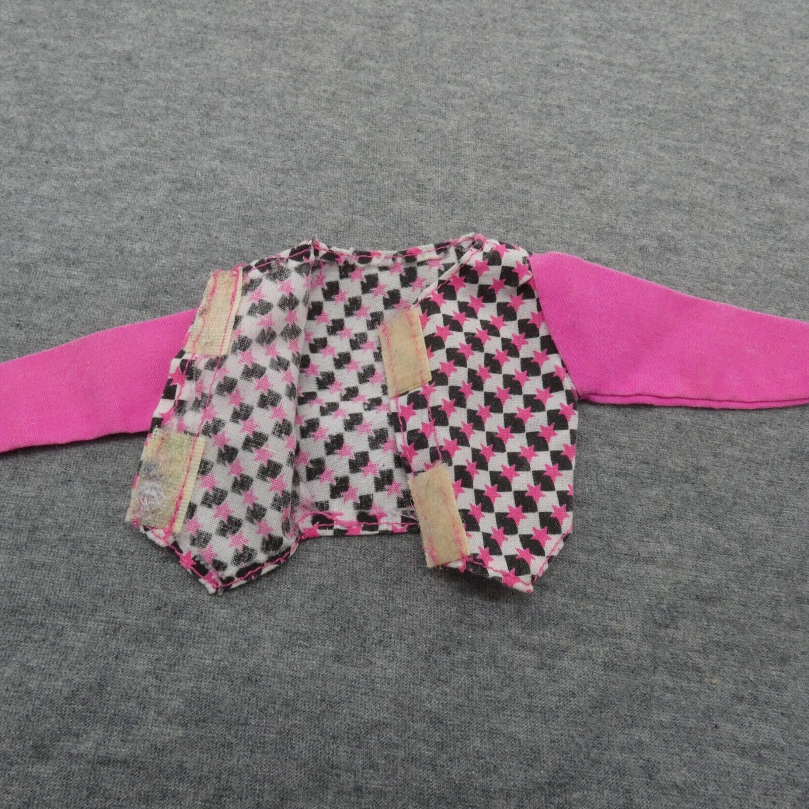 Barbie Doll Size Shirt Top Pink Long Sleeves Black White Checkered Stars