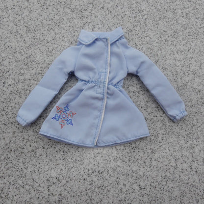 Barbie Doll Coat Jacket Blue Windbreaker Cinched Waist Long Sleeve Snowflake