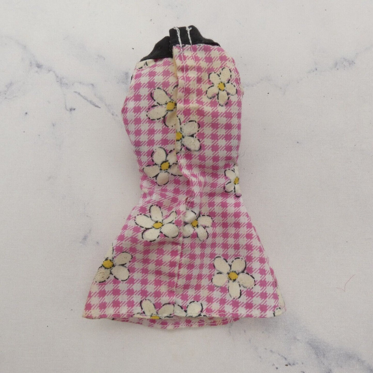 Barbie Doll Dress Pink Sleeveless Gingham Daisies Black Collar Genuine Mattel