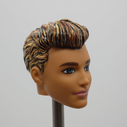 Barbie Beach Ken Doll Head Molded Black Bronze Blonde Hair OOAK 2022 HDK53