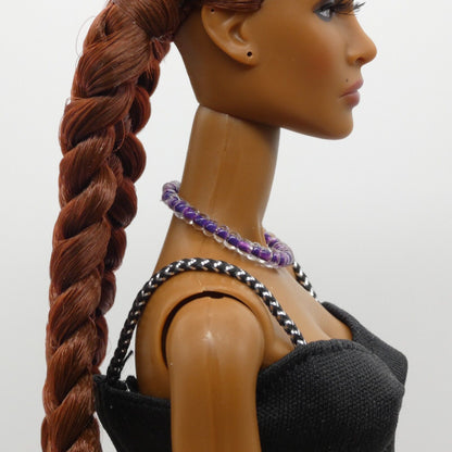 Necklace for Barbie Integrity Toys Doll Size Beaded Purple Clear Choker Handmade