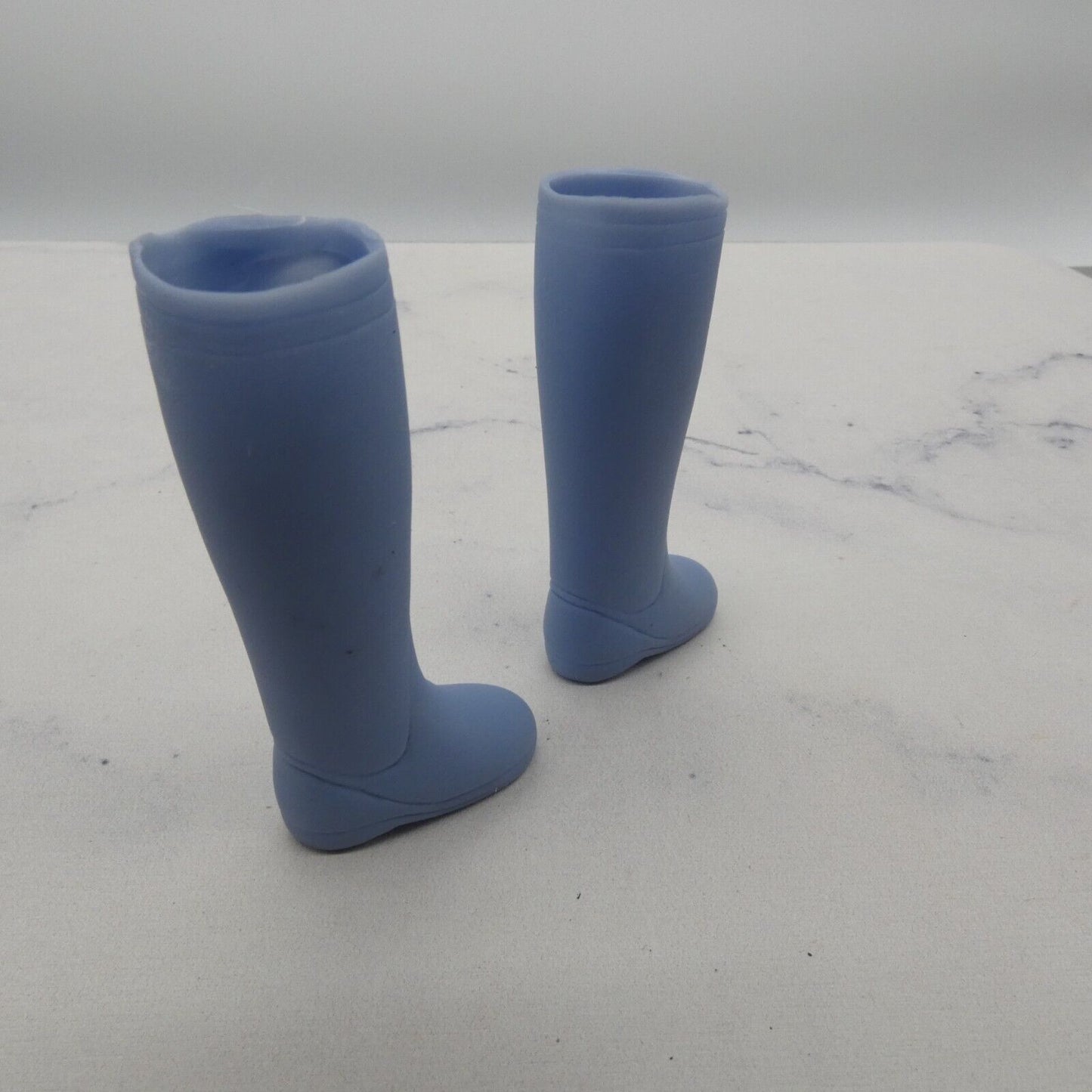 Barbie Doll Size Shoes Shin High Tall Boots Vinyl Blue Flat Feet Rain Boots