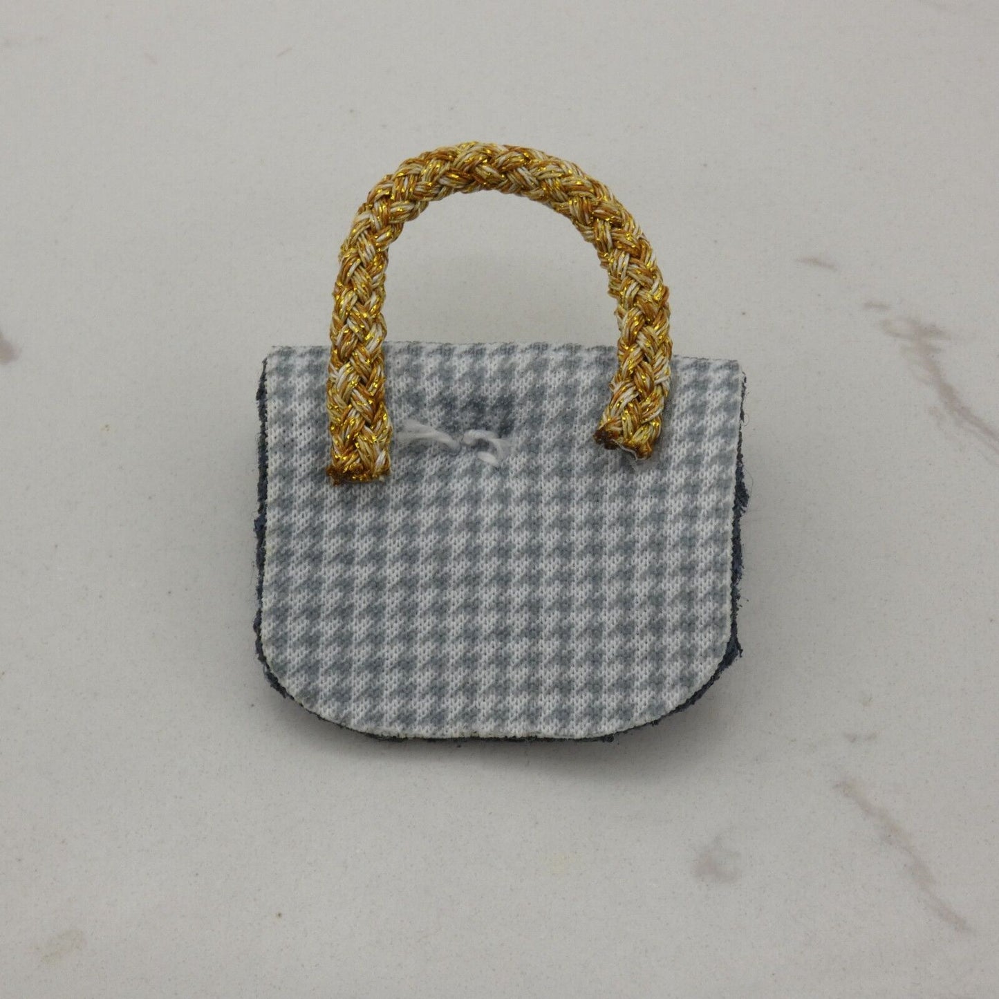 Barbie Doll Size Purse Blue Fleece Houndstooth Button Flap Handbag Accessory B2