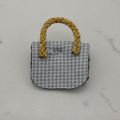 Barbie Doll Size Purse Blue Fleece Houndstooth Button Flap Handbag Accessory B2