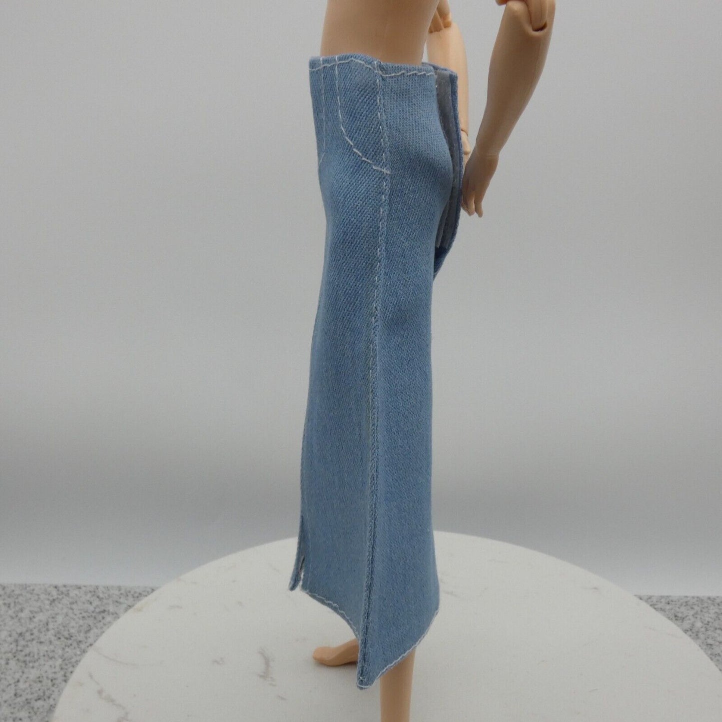 Barbie Doll Size Long Skirt Light Blue Denim Maxi A Line Ankle Front Slit