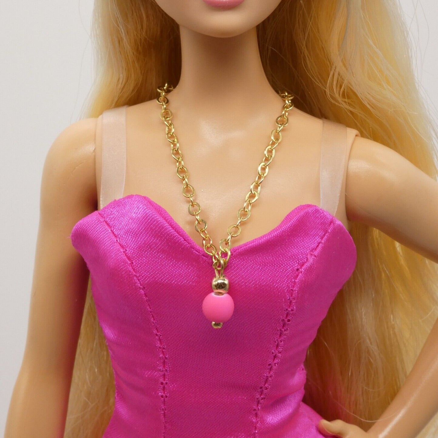 Necklace for Barbie Integrity Toys Doll Hot Pink Sphere Pendant Gold Tone Chain