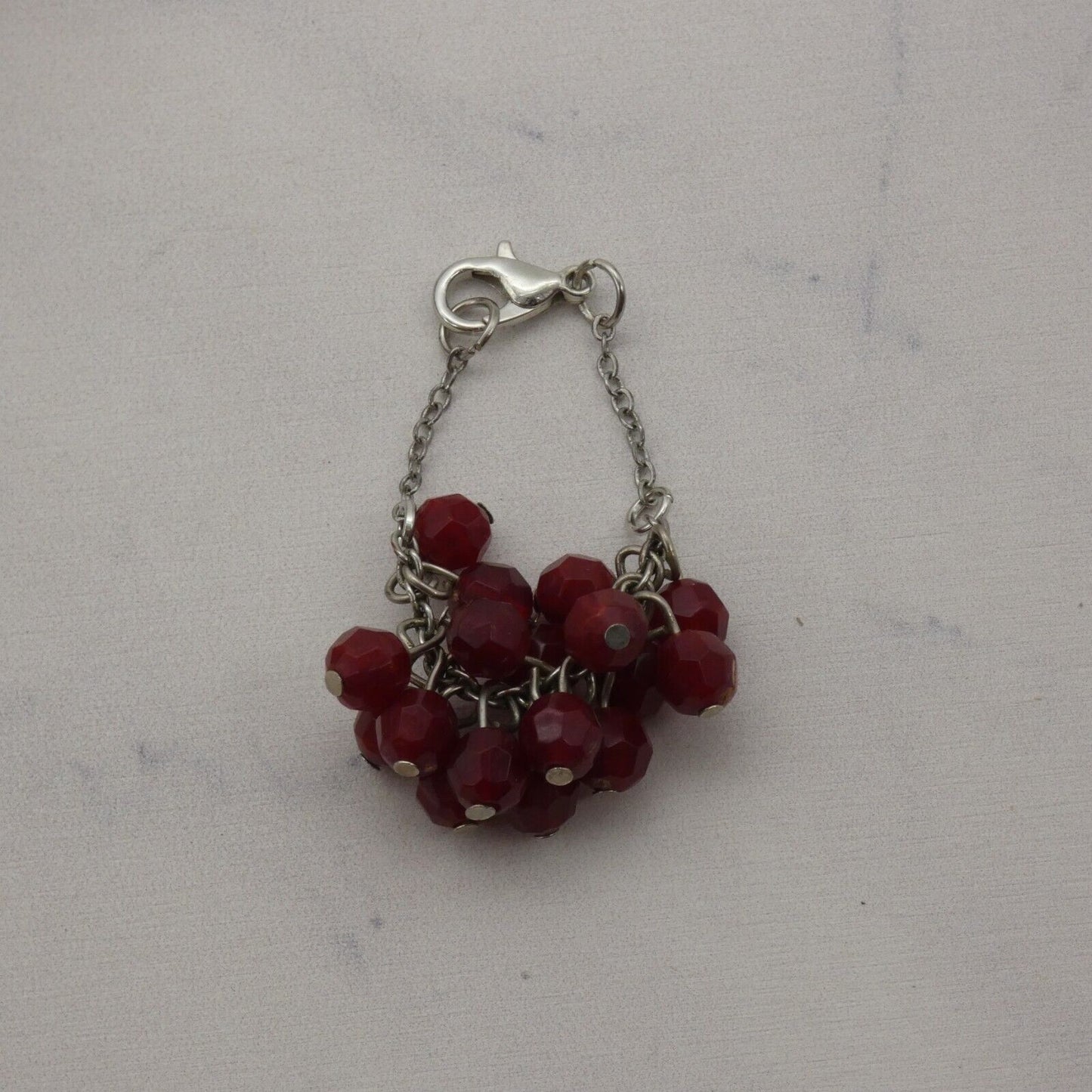 Barbie Doll Size Bubble Necklace Red Maroon Dangle Beads Silver Chain Handmade