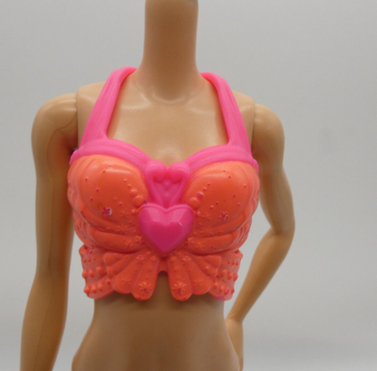 Barbie Doll Top Hard Shell Bodice Pink Peach Sleeveless Open Back Heart Front