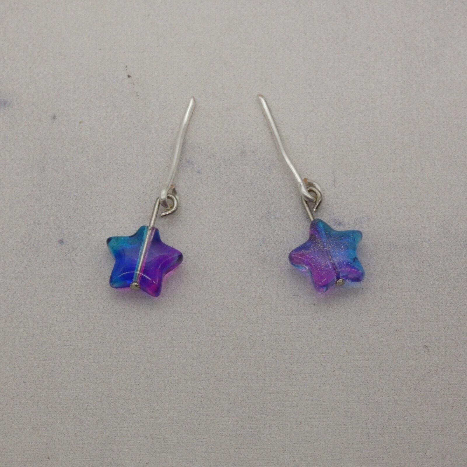 Barbie Doll Size Dangle Earrings Blue Aurora Borealis Stars Silver OOAK Handmade