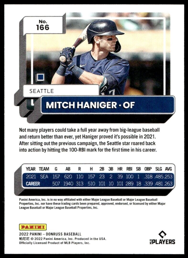 2022 Donruss #166 Mitch Haniger Near Mint