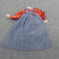 Barbie Doll Size Dress Red Floral Top Blue Denim Overalls Lace Trim Knee Length