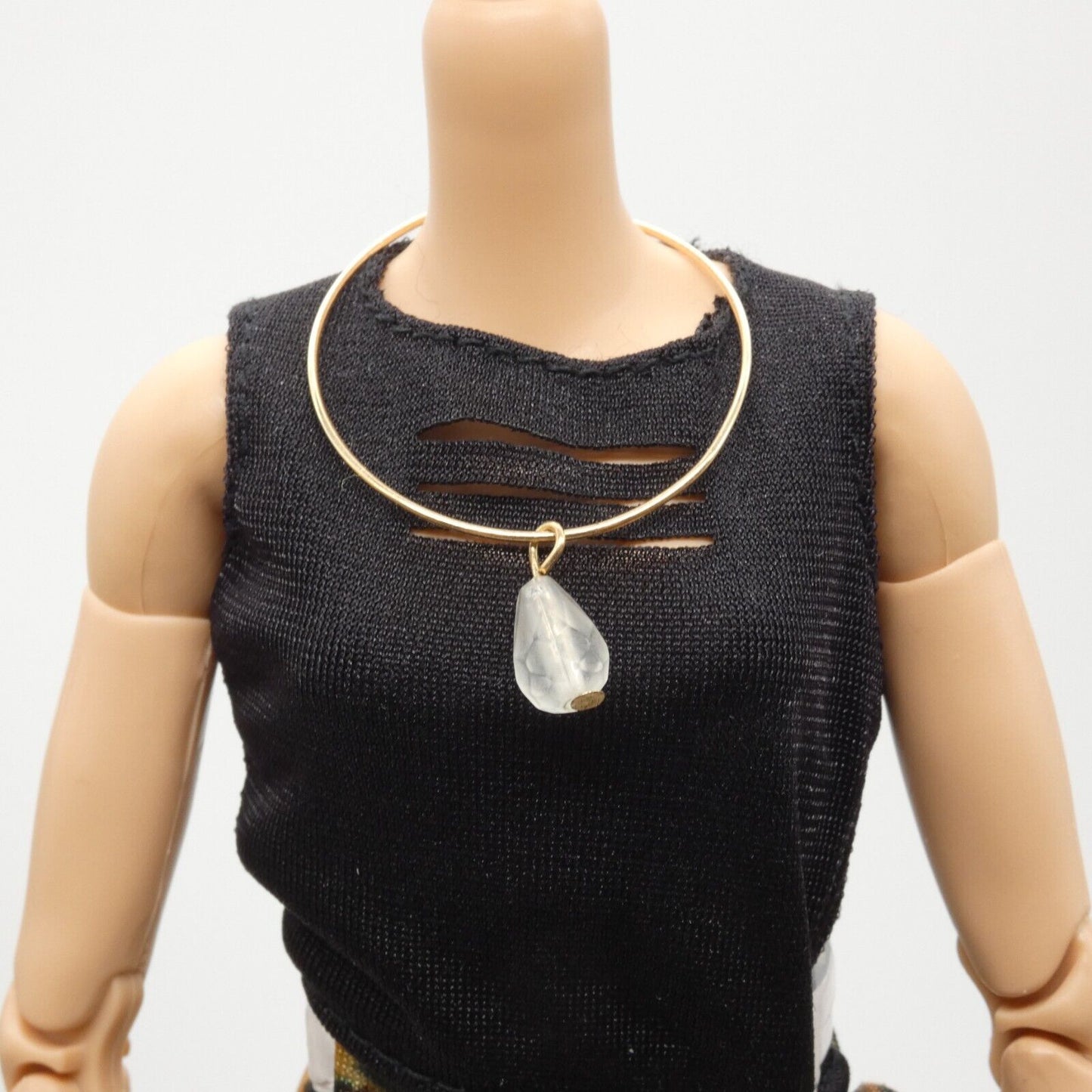 Barbie Doll Size Necklace Choker Gold Tone Band White Teardrop Pendant Fashion