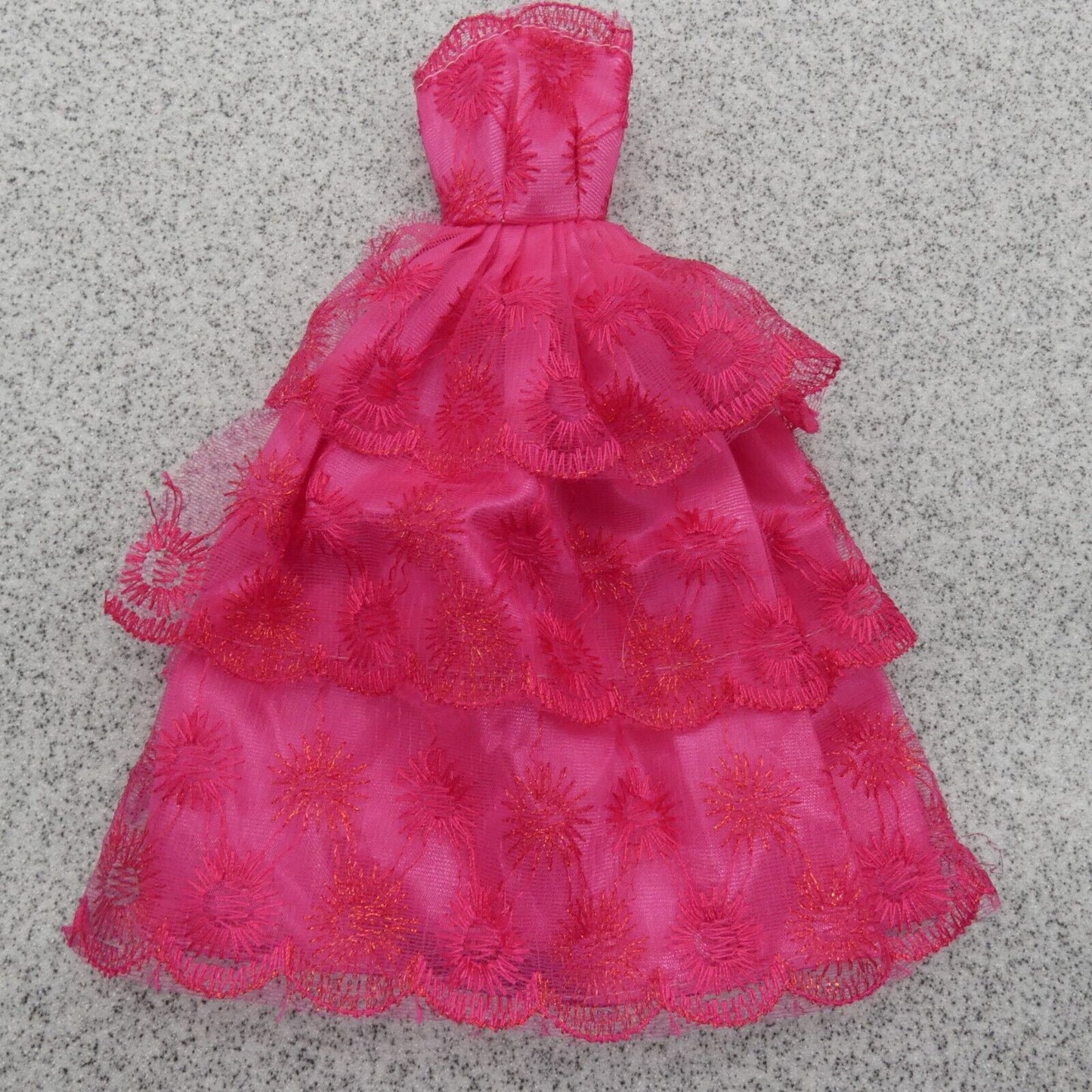 Barbie Doll Size Dress Pink Gown Strapless Sweetheart Scalloped Tulle Accents