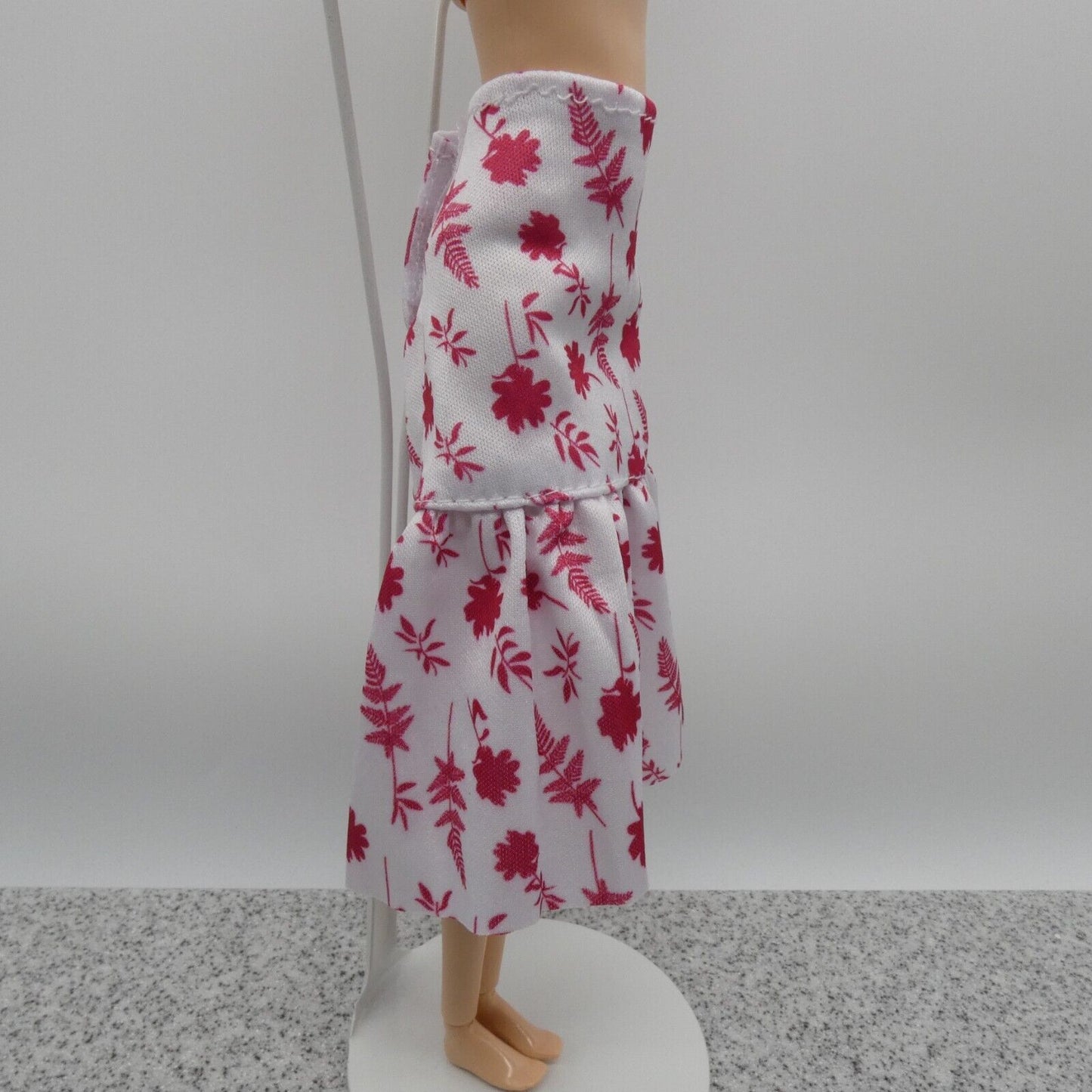 Barbie Doll Size Skirt White Pink Floral High Waist Pleated Fits Fashionistas