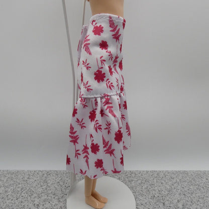 Barbie Doll Size Skirt White Pink Floral High Waist Pleated Fits Fashionistas