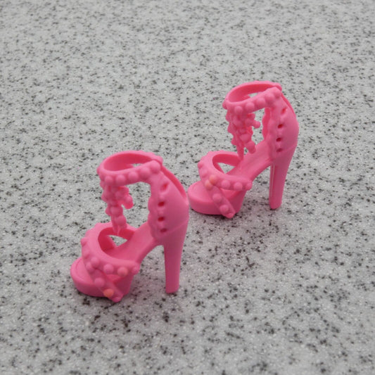 Barbie Doll Size Shoes High Heel Pink Sandals Open Toe Ankle Strap Clone