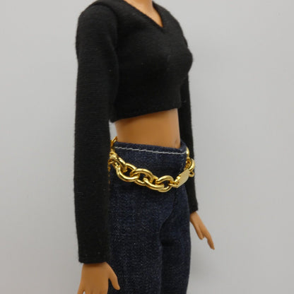 Barbie Curvy Doll Size Gold Tone Chain Belt Chunky Adjustable Handmade