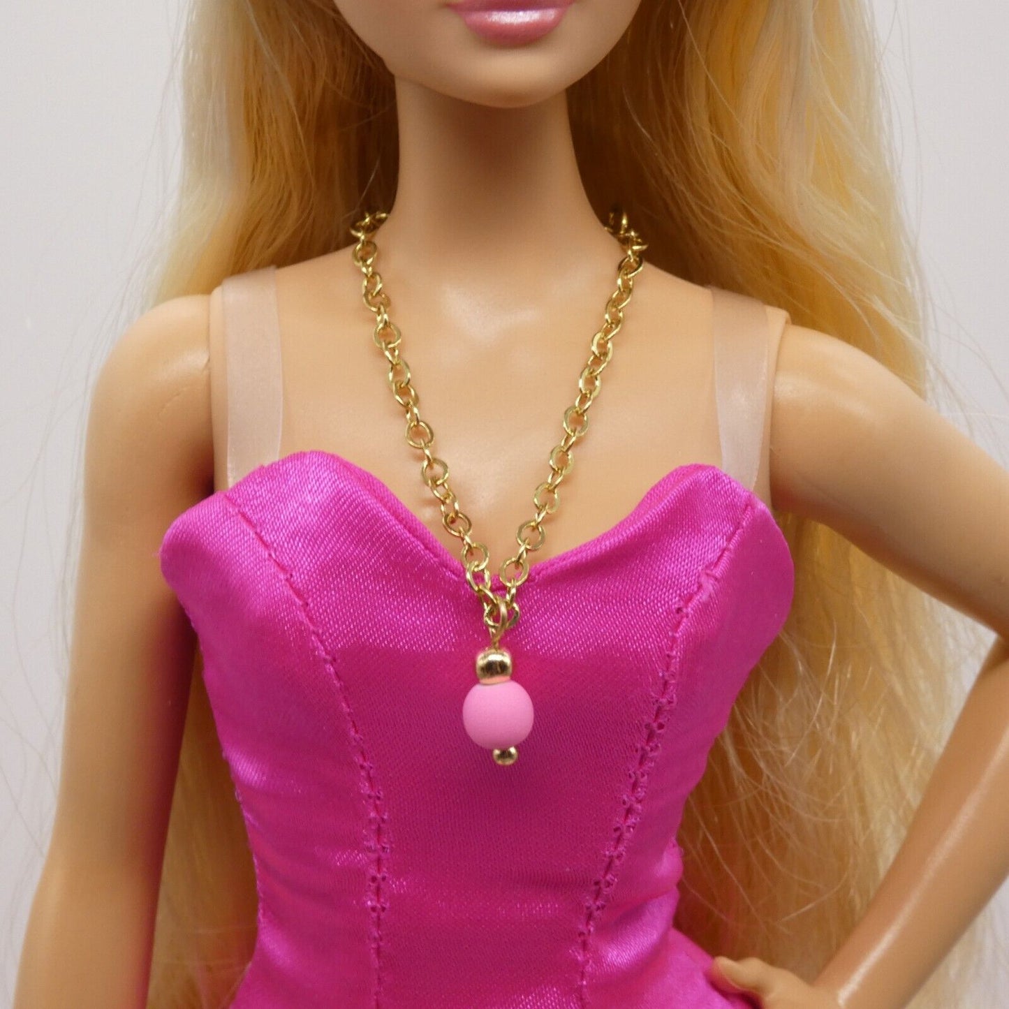 Necklace for Barbie Integrity Toys Doll Pink Sphere Pendant Gold Tone Chain