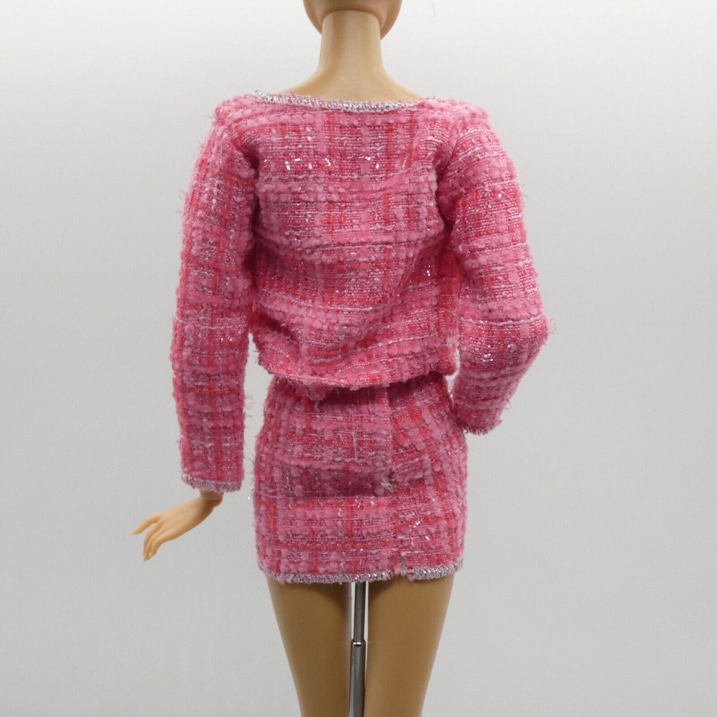 Barbie Doll Size Pink Tweed Suit Jacket Skirt Tube Top Fits Model Muse Xian Xian