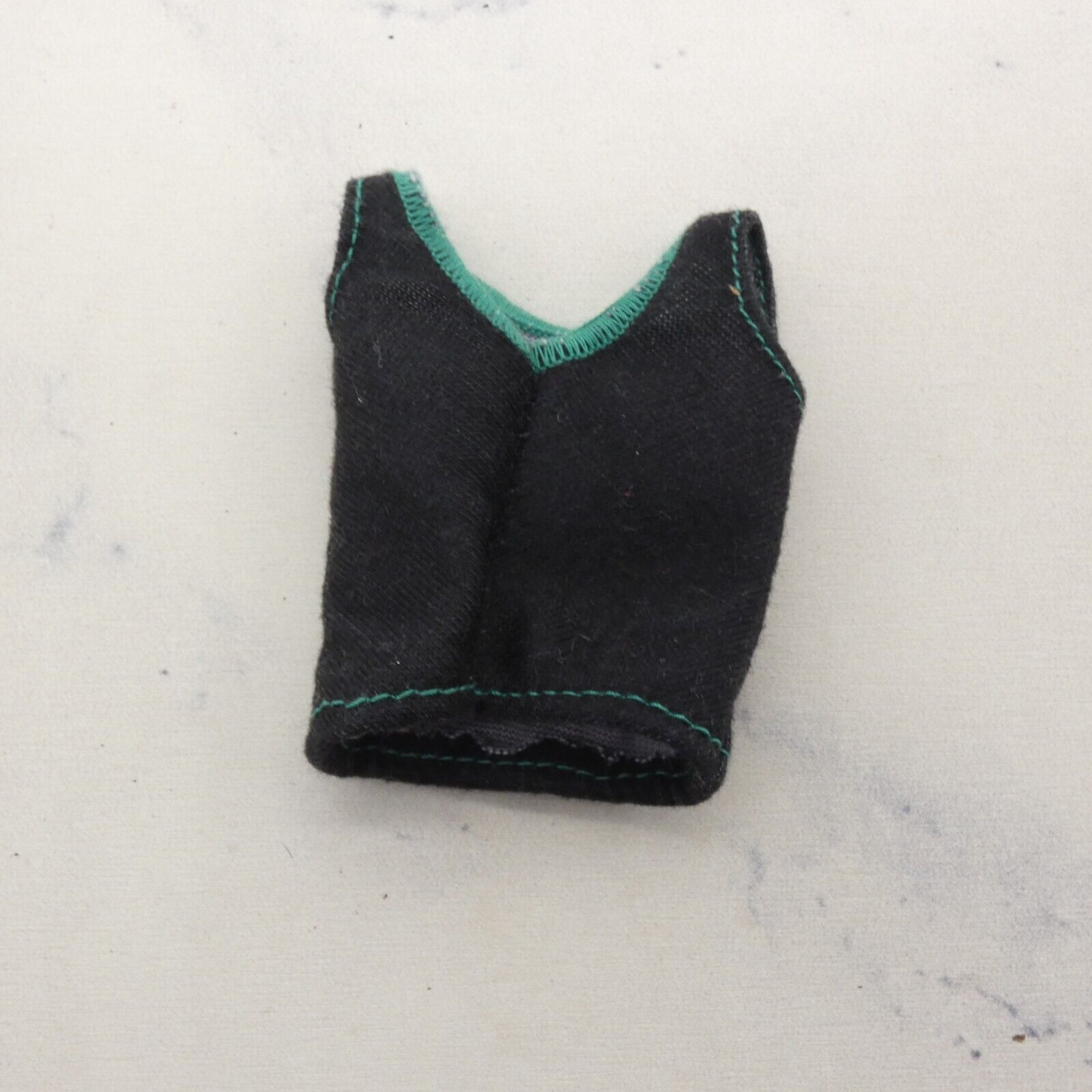 Barbie Doll Size Shirt Tank Top Black Sleeveless Teal Blue Collar Stitch Accents