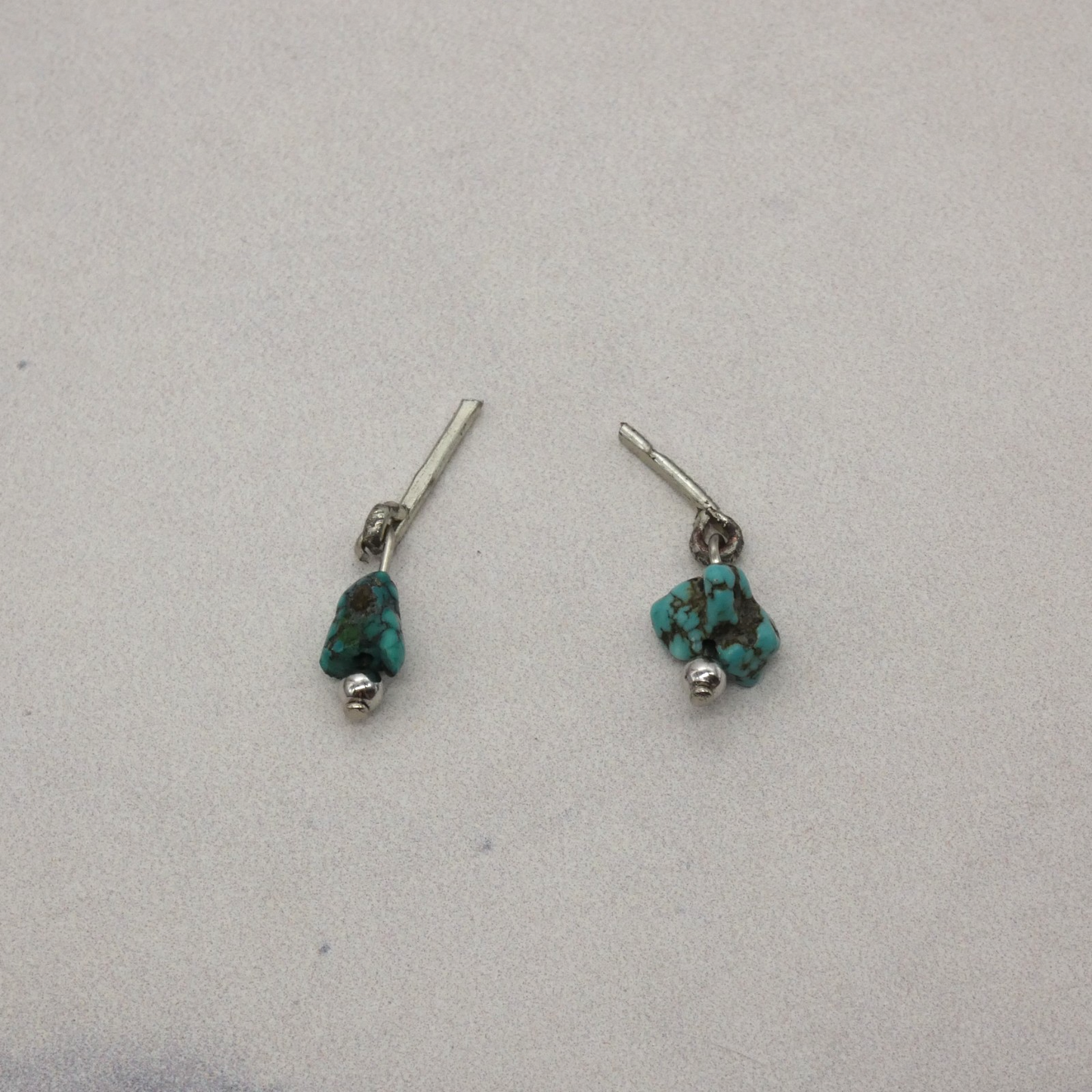 Barbie Doll Size Dangle Earrings Turquoise And Silver Handmade OOAK