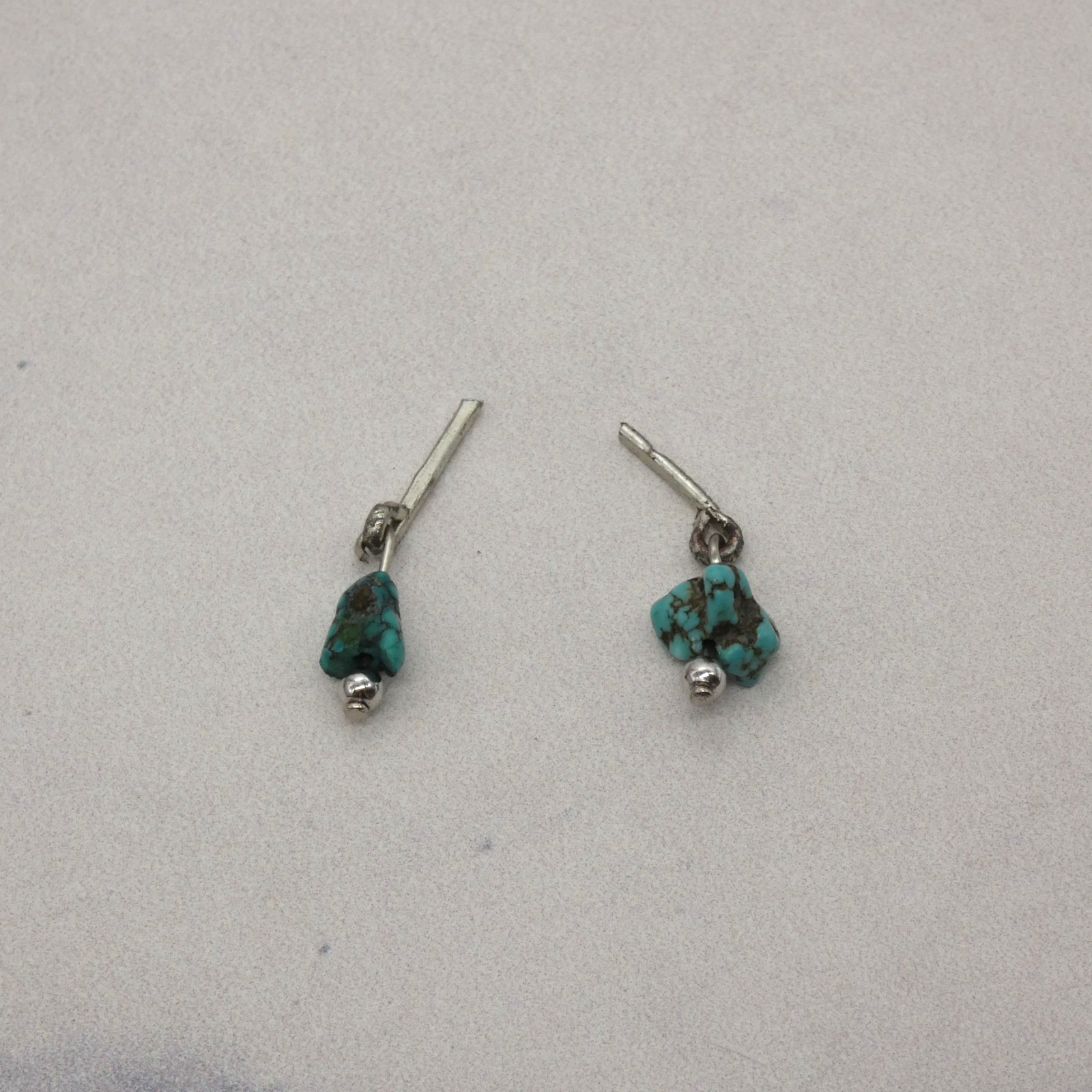 Barbie Doll Size Dangle Earrings Turquoise And Silver Handmade OOAK