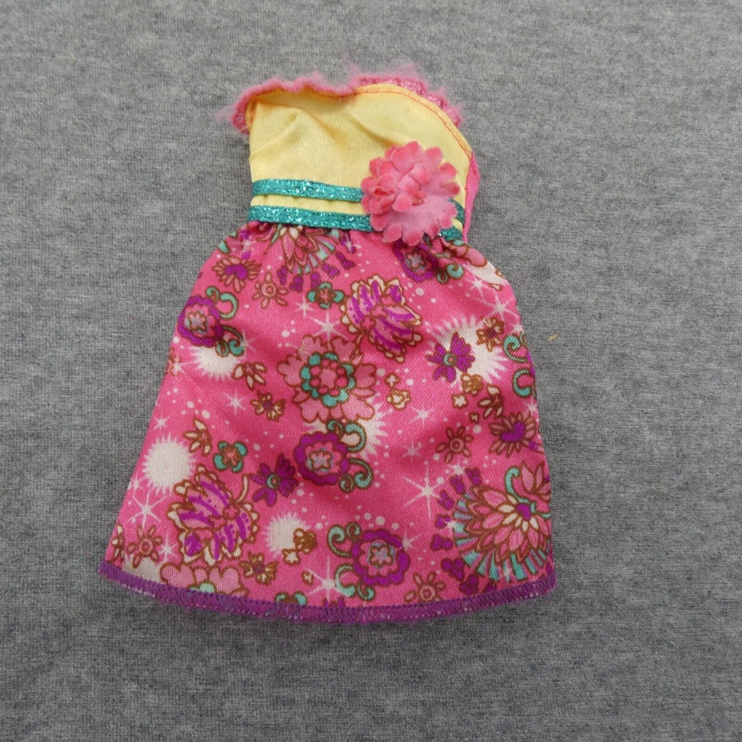 Barbie Doll Size Fashion Dress Yellow Bodice Pink Floral Skirt Sweetheart Mattel