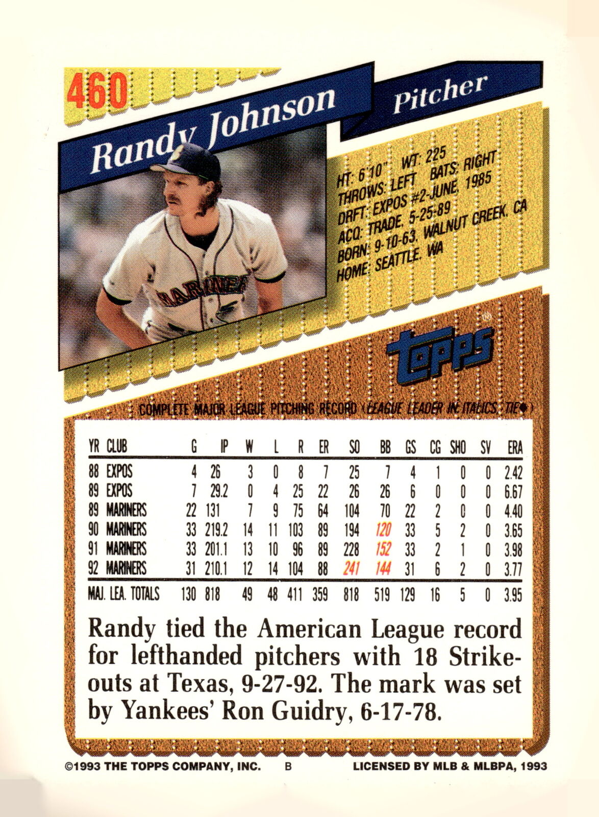 1993 Topps Randy Johnson #460