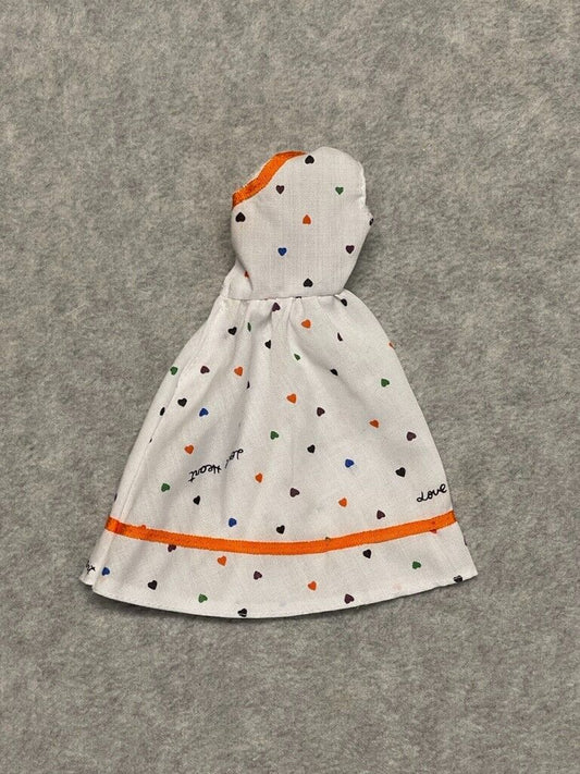 Barbie Doll Size Dress White Hearts Orange Trim Sleeveless Handmade 80s