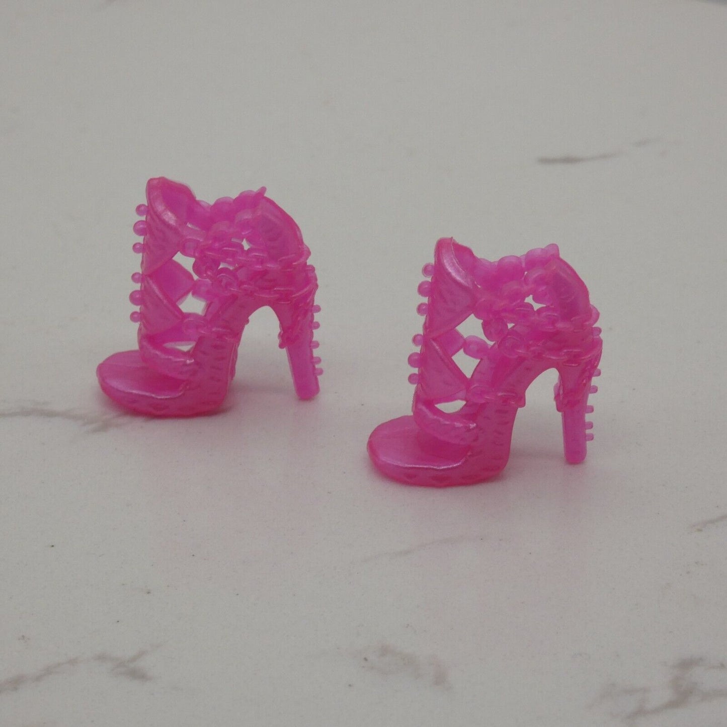 Barbie Doll Size Shoes High Heel Pink Studs Open Toe Sandals Chains Goth Clone