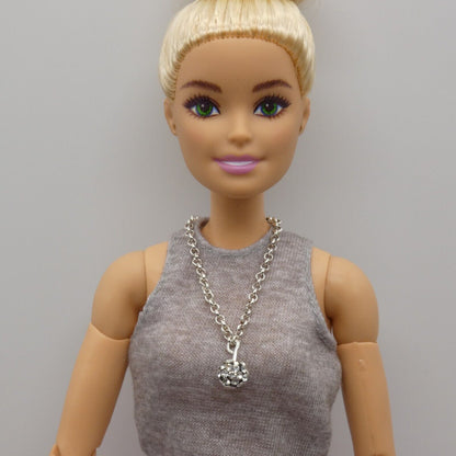 Barbie Doll Size Necklace Rhinestone Globe Pendant Silver Chain Handmade