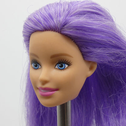 Barbie Color Reveal Tie Dye Doll Head Millie Face Light Skin Purple Hair HCD29