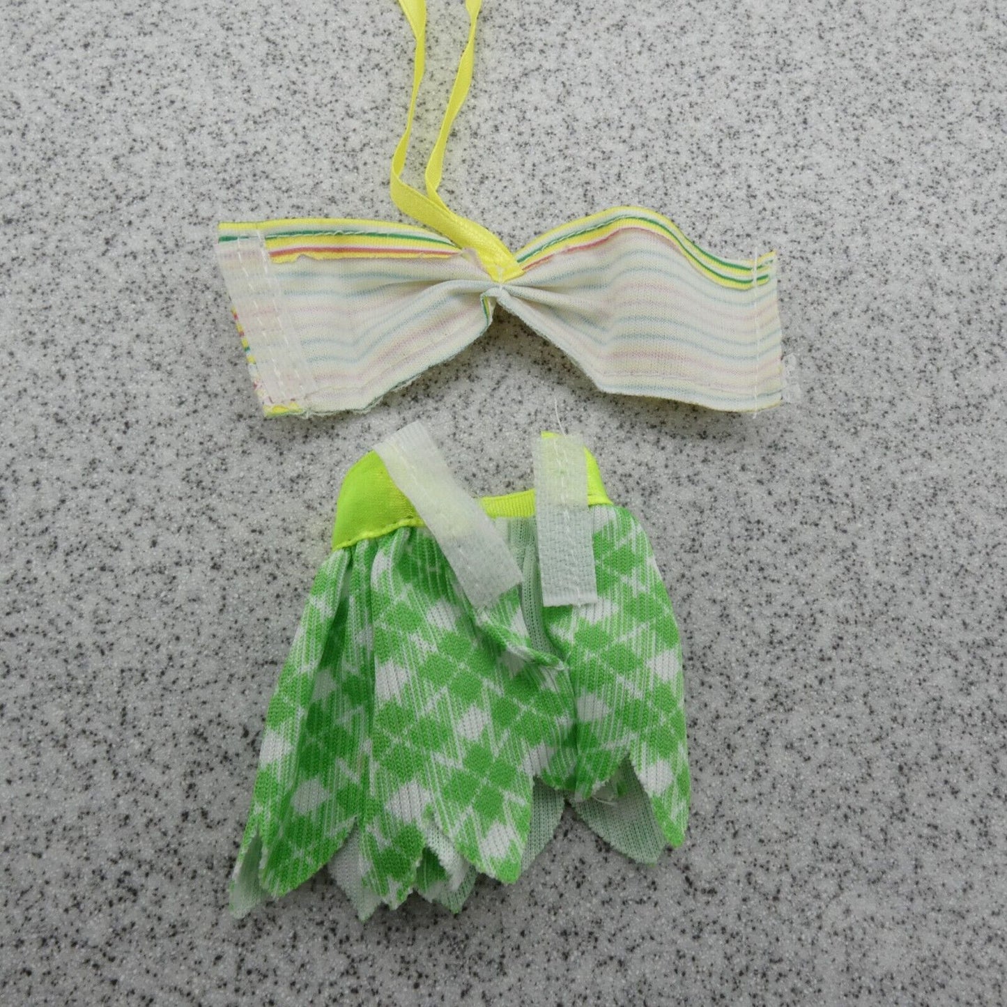 Barbie Doll Size Bikini Swimsuit Two Piece White Halter Top Plaid Green Skirt