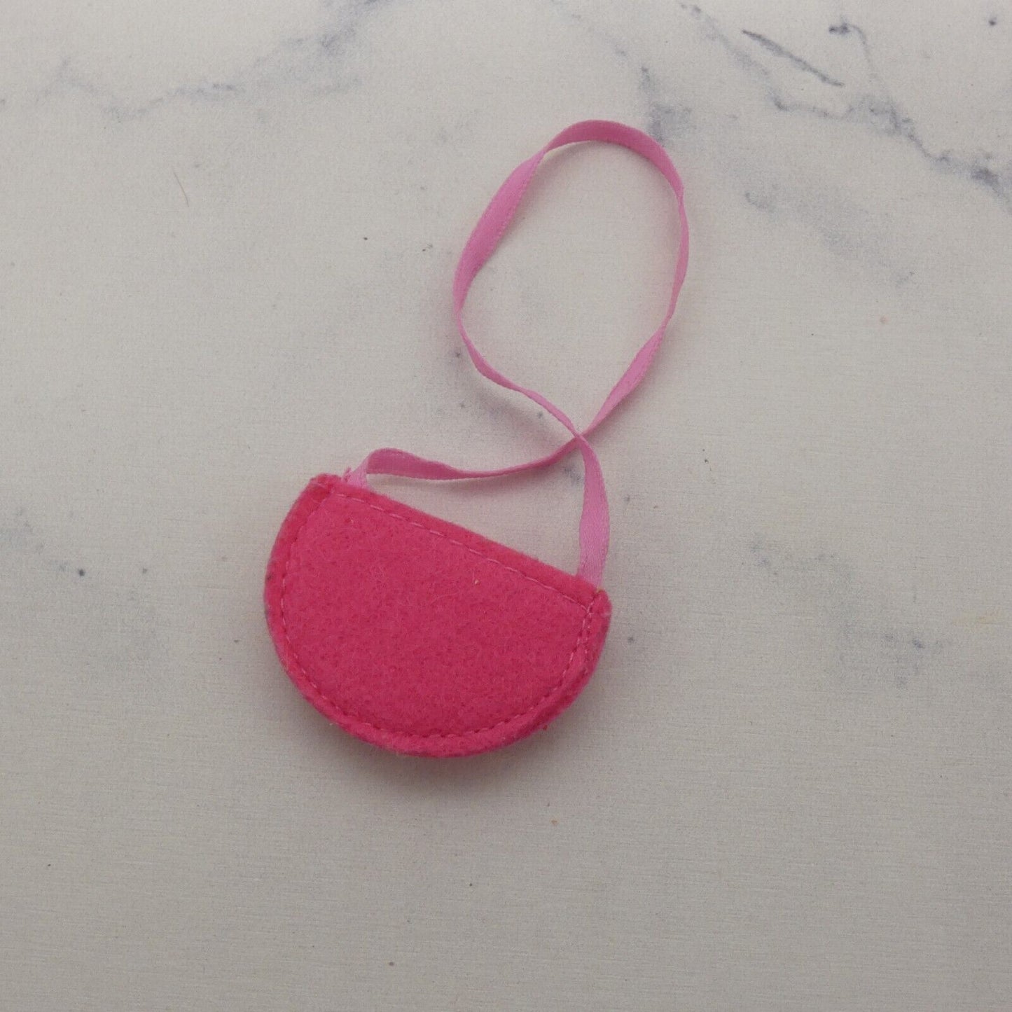 Barbie Doll Size Purse Pink Handbag Semicircle Felt Playset Diorama Accessory