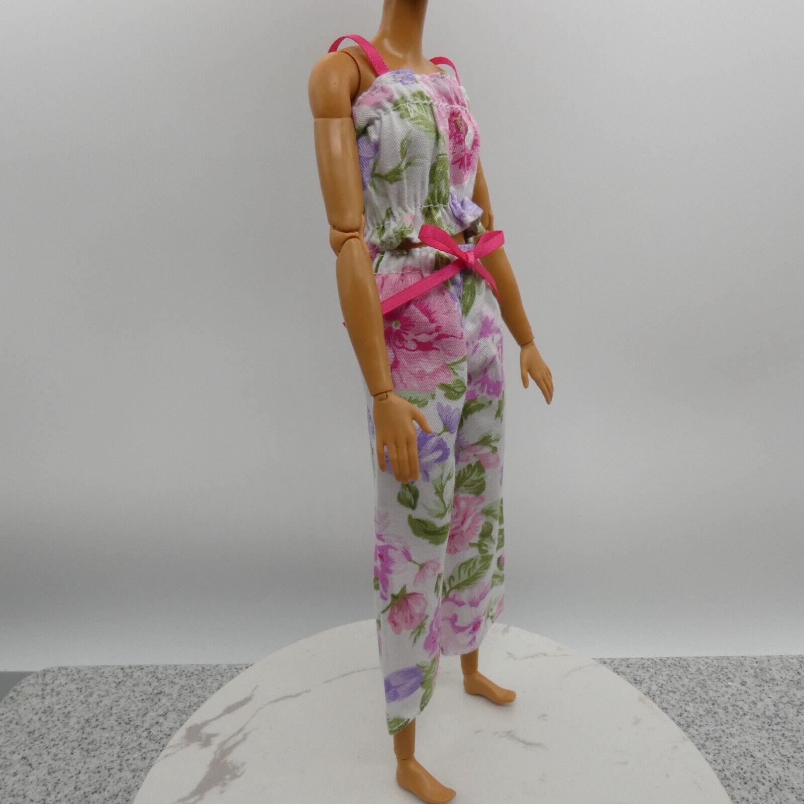 Barbie Doll Size Outfit Pink Floral Tank Top Wide Leg Pants Fit Model Muse MTM