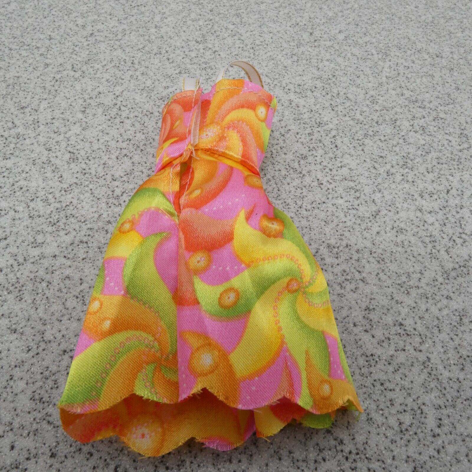 Barbie Doll Size Sun Dress Sleeveless Tank Multicolor Floral Swirl Nylon Raw Hem