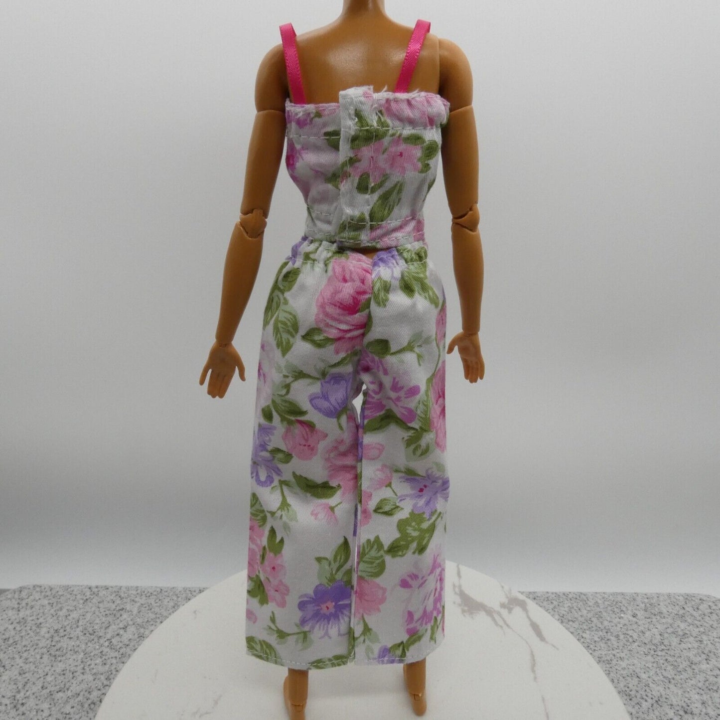 Barbie Doll Size Outfit Pink Floral Tank Top Wide Leg Pants Fit MTM Model Muse