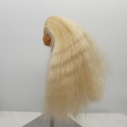 Barbie Doll Head Only Superstar Face Blonde Wavy Crimped Hair Medium Light Tan