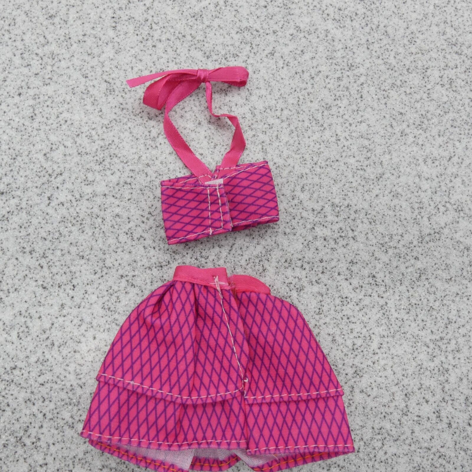 Barbie Doll Size Two Piece Bikini Swimsuit Pink Magenta Halter Top Skirt Clone