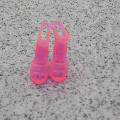 Barbie Doll Size Shoes High Heel Clear Pink Open Toe Sandals Ankle Strap B Clone