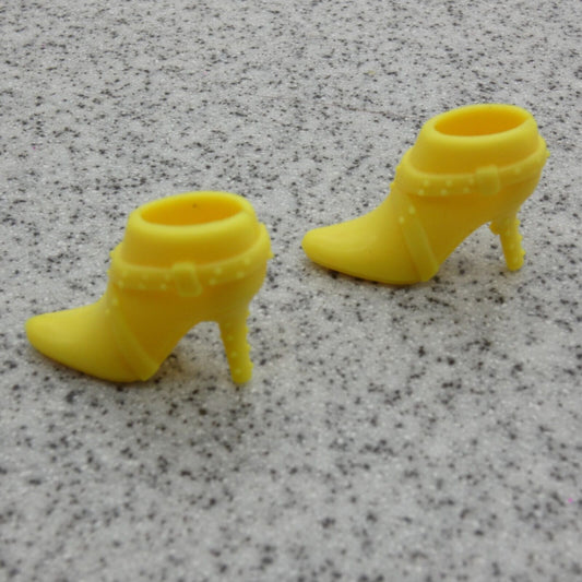 Barbie Doll Size Shoes High Heel Yellow Pointed Toe Ankle Boots B1 Clone