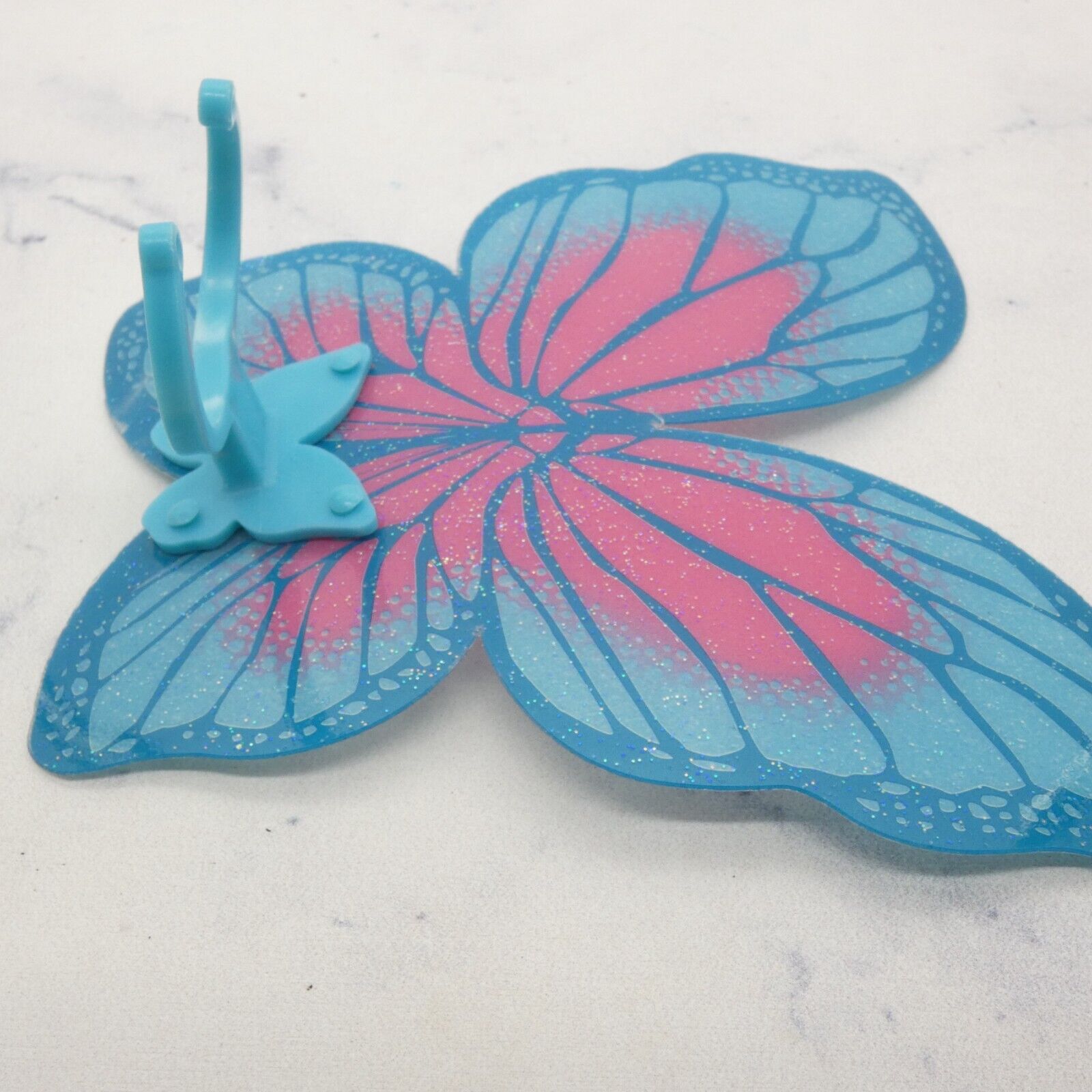 Barbie Doll Size Fairy Wings Turquoise Blue Pink Plastic Clip On Accessory