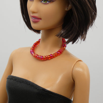 Necklace for Barbie Integrity Toys Doll Size Beaded Red Choker Memory Handmade