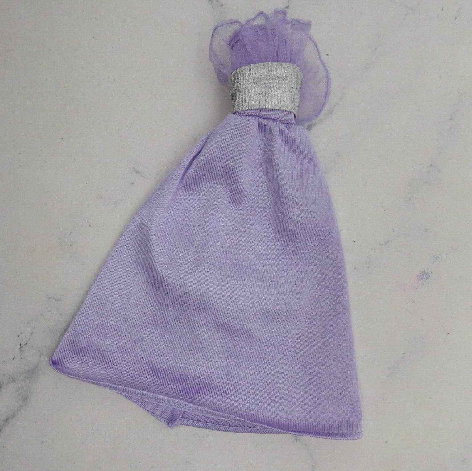 Barbie Doll Size Dress Purple Gown Strapless Sleeveless Sweetheart Tulle Ruffle