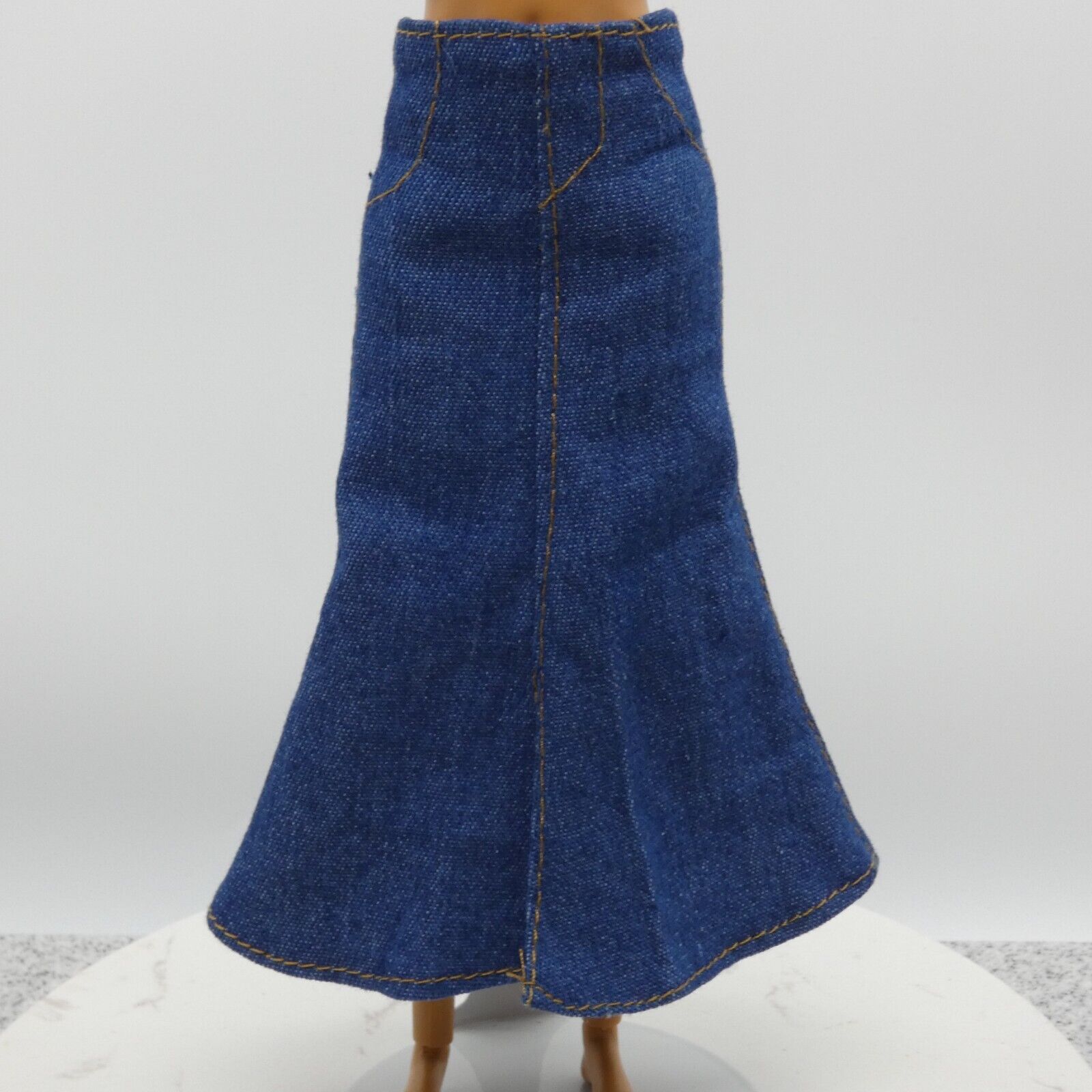 Barbie Doll Size Long Skirt Blue Denim Maxi A Line Ankle Slit Fits Model Muse